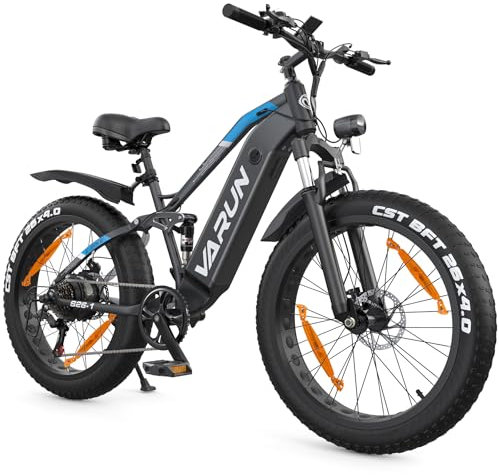 VARUN E Bike, 26 *4.0 Fatbike E-Mountainbike mit 250W 𝟖𝟓𝐍𝐌 Motor, 48V 18Ah Akku, Bis zu 𝟏𝟓𝟎𝐊𝐌, E-Bike Herren Damen mit 7-Gang, LCD-Display, Elektrofahrrad mit EU-Konformes