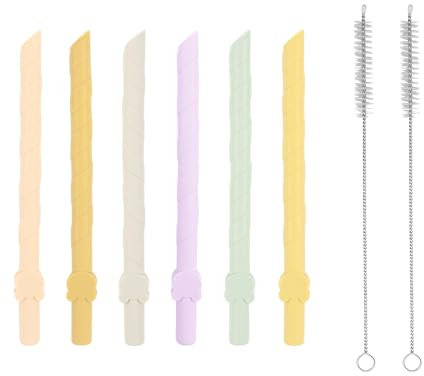DHWEKU 6 Piezas Pajitas Reutilizables Ecológico,10mm Pajitas Silicona, Pajitas Silicona Sin BPA Niños con 2 Cepillos de Limpieza para Apto para Bebidas Frías, Zumos, Yogures y Cócteles