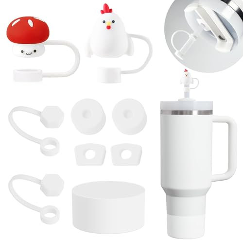 Stanley Tassen-Zubehör-Set: 6 Auslaufsichere Silikon-Stopfen, 2 Strohhalm-Abdeckkappen für 9-10 mm Trinkhalme, 1 Silikonmanschette für 1,2 l und 850 ml Becher (Frost)