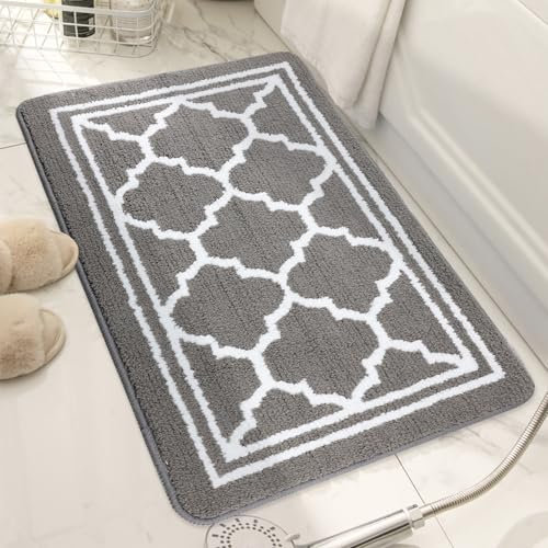 Bazasa Badezimmerteppich maschinenwaschbar Badmatte rutschfeste Badteppich Weiche Mikrofaser Wasserabsorbierend Badvorleger Teppich für Badzimmmer Dusche Badewanne und Toilette 50×80cm Grau
