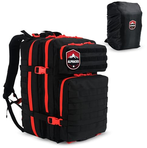 ALPHACKS Militär-Rucksack, 45 l, wasserdicht, 3-in-1, mit Klettverschluss, rot, L
