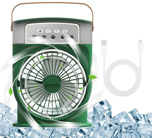 Portable Air Cooler Mini Mobile Air Conditioner Fan,Evaporative Air Cooler 3 Speeds,600ml water tank,Rainbow Lights,Portable Cooling Fan with Ice Cooling System,Ideal for Home/Bedroom/Kitchen (Green)