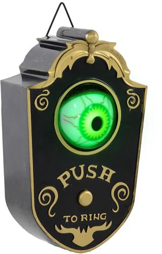 HOMCOM 18cm Halloween Dekoration Türklingel Dekoration mit LED-Lichter, Soundfunktion, Haustür Deko mit animiertem Augapfel, Garten Dekofigur, für Halloween Party