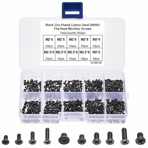 M2 M2.5 M3 Viti Autofilettanti,500 PCS Micro Viti a Testa Bombata Viti Carbonio Viti a Testa Svasata Rotonda Set Viti Viti Metallo Morbido Testa Croce Viti Filettati con Scatola di Plastica