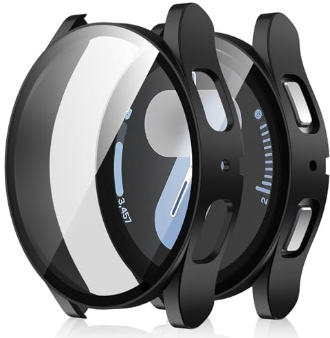 Amizee 2 Pièces Coque Compatible avec Samsung Galaxy Watch 7 40mm avec Protection Écran, Ultra Mince Étui Dur de Anti-Rayures Verre Trempé Écran Coque pour Galaxy Watch 7 (Noir/Clair)