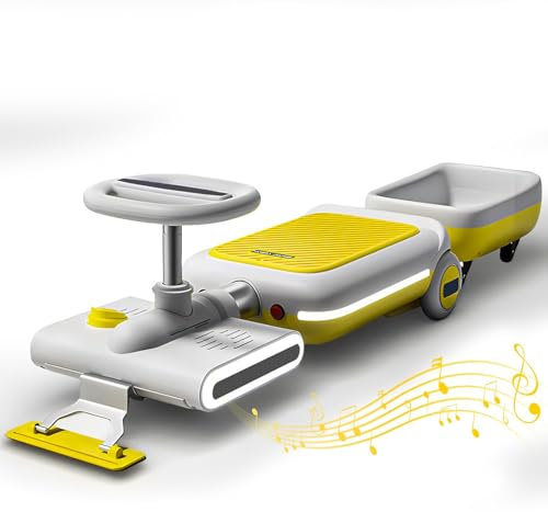 Electric Cleaning Go Kart, Ride On Mop Floor Cleaner Go Carts with Cool Lights, 6V Rechargeable Ride-On Car, Kids Car with Large Storage, for 3-10+ Kids,Yellow