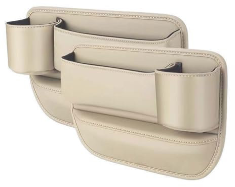 Car Leather Gap Bag, 2025 Universal Car Seat Gap Storage Box, Adjustable Gap Filler Organizer with Cup Holder for Glasses Phones Keys Cards (Beige)