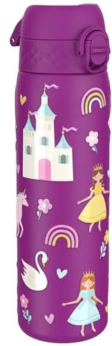 Ion8 Vacuum Insulated Steel Water Bottle, 500 ml/17 oz, Leak Proof, Easy to Open, Secure Lock, Dishwasher Safe, Fits Cup Holders, Carry Handle, Scratch Resistant, Metal Water Bottle, Princess