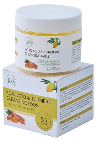 Pack of 55 Pure Kojic Acid & Turmeric Cleansing Pads for Deep Facial Skin Cleaning, Skin Moisturizing, Improve Uneven Skin Tone and Gently Healing Acnes