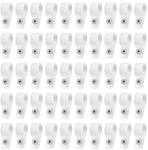 VooGenzek 50 Pièces 19mm (3/4 Pouce) R-Type Attache de Câble Pince de Fil, Nylon Plastique Câbles Clips avec 50 Pièces des Vis, pour la Gestion des Fils (Blanc)