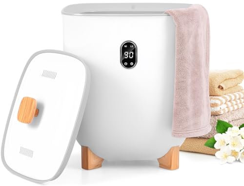 COSTWAY Towel Warmer Bucket, 25L Large Electric Towel Heater with 2 Temperature Settings, Timer, Auto Shut Off & Fragrant Disc, Bathroom Spa Hot Heated Towel Dryer Bucket for Bathrobes Blankets, White