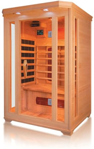 Cabine infrarouge Oslo Alpha - Chaleur profonde pour une détente optimale, 2 personnes, bois de sapin canadien, système de son Bluetooth, chromothérapie, montage facile, économie d'énergie