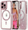 Ethanger for Magnetic Glitter Phone Case for iPhone 13 Pro, Sparkling Rhinestone Border with Removable Glitter Insert Compatible with MagSafe Girly Women Cover for iPhone 13 Pro, Pink