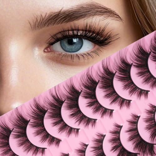 LOPHE 10 Paires de Faux Cils 3D Oeil de Chat, Volume Russe Extrême - Cils Artificiels Réutilisables,Utilisations avec Effet Racines Denses & Pointe Effilée,(H2)