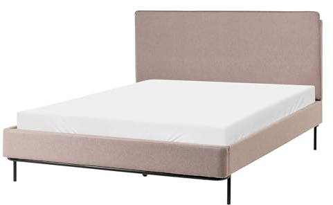 Beliani Modern Fabric Upholstered with Headboard EU Double Size Bed Frame 4ft6 Slatted Taupe Corio