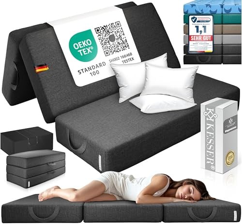 KESSER® Klappmatratze 120 x 195 x 15 cm Gästematratze 3-Fach faltbar zum Sitzhocker Faltmatratze Schaumstoff 25kg/m³ extra dick 15cm atmungsaktiv waschbar Abnehmbarer Bezug inkl. Camping Tragetasche