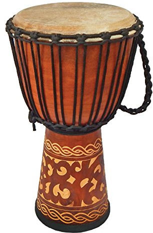 Terre Djembe Standard Line Carved – Mahogany Wood with Natural Goat Skin, 24 Tall, 12 Head, Model NK149