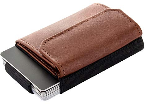 Jaimie Jacobs Minimalist Wallet Nano Boy Pocket Mini Geldbörse aus Textil mit Zugband schmaler Kartenhalter für Herren und Damen (Dunkelbraun)