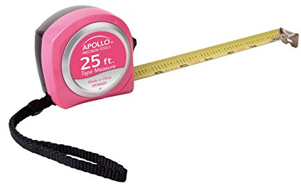 Apollo Tools Maßband, 7,6 m, DT5002P, Nylonklinge, Verriegelungsknopf, Gürtelclip – rosa Band – Rosa