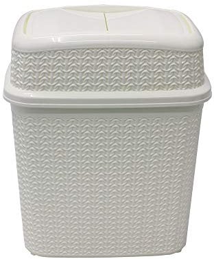 JVL 13-357WH Knit Design Loop Plastic 10 Litre Push Top Bin, Ivory, 28 x 21 x 33 cm,White
