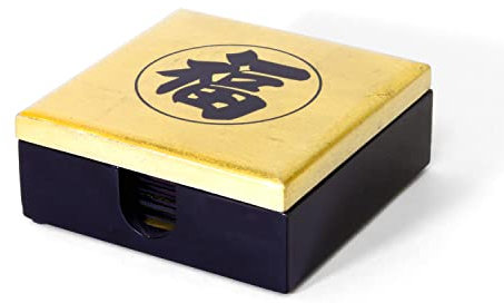 Boite de 6 Sous-Verres Carré en Bois Laqué Noir et Doré - Symbole Chinois Bonheur - Dessous pour Verres, Tasses Café & Thé, etc. - Artisanat et Décoration du Vietnam (11,5 x 11,5cm)(Réf. D098)