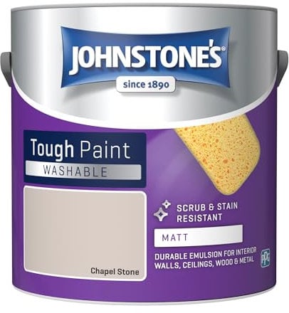 Johnstone's - Washable Paint - Chapel Stone - Matt Finish - Emulsion Paint - Highly Durable - Stain Resistant - Non Toxic & Low Odour - 12m2 Coverage per Litre - 2.5L (Packaging may vary)