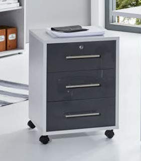 BMG-Moebel.de Büromöbel komplett Set Arbeitszimmer Office Edition in Lichtgrau/Anthrazit Hochglanz (Rollcontainer)