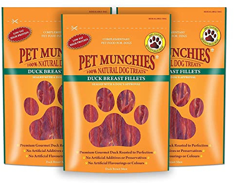3 X Dog Treats Duck Breast Fillets, 80 g
