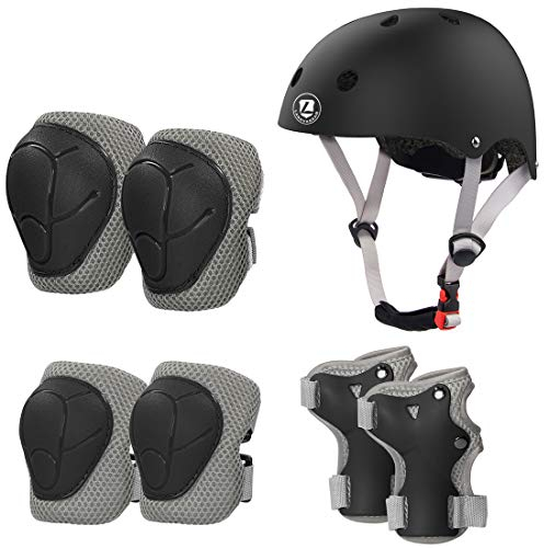 LANOVAGEAR Casque Vélo Enfant Sets de Protection Enfant de 2-8 Ans Ajustable Genouillères Coudières Protège-Poignets pour Velo Skateboard Rollers Skate Trottinette (Noir, S)