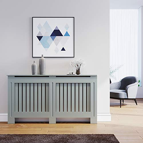ELEGANT Radiator Cover Grey Painted Modern Design MDF Cabinet, Vertical Slats Radiator Cabinets for Office Hallway Living Room Bedroom, Large