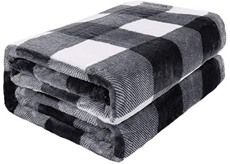 PiccoCasa Karierte Decke Wolldecke Große Decke Tagesdecke Fleecedecke Warme & weiche Wohn- & Kuscheldecke als Sofadecke/Couchdecke Sofaüberwurf Schwarz&Weiß 150x200cm
