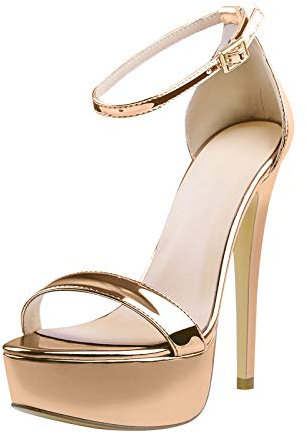 Only maker Damen Plateau Sandaletten Glitzer Metallic Sandalen Pumps Riemchensandalen High Heels Stiletto Gold Lack 40 EU