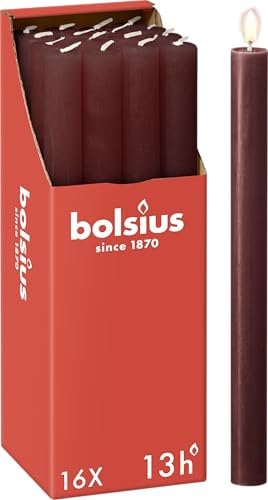 Bolsius - Rustik Stabkerzen - Bordeauxrot - 16 Stück - 27 x 2.3 cm - Länge Brenndauer 13 Stunden - Unparfümierte - Enthält Natürliches Pflanzenwachs - Ohne Palmöl