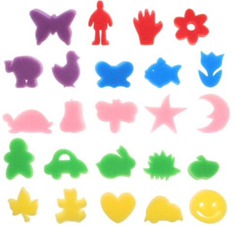 jojofuny 24 StüCk Bunte Schwamm Stempel für Kinder, Waschbar DIY Graffiti Malerei Schwamm Pinsel Set für Kleinkind Frühen Bildungs Lernen Spielzeug, ZufäLlige Formen Und Farben