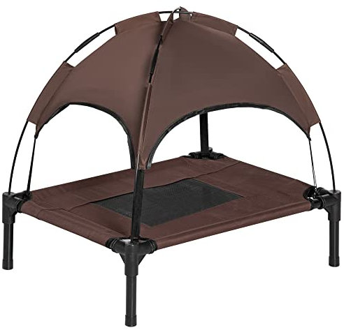 PawHut Erhöhtes Hundebett mit Baldachin, Haustierbett, Hundeliege Outdoor mit Dach, Atmungsaktiv, Taftstoff für Camping Kaffee 61 x 46 x 62 cm