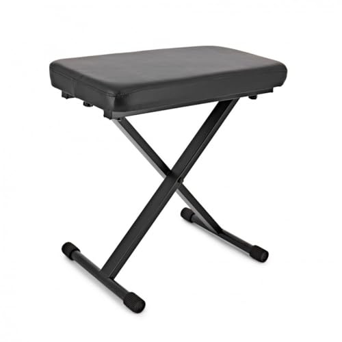 gear4music Deluxe Adjustable Keyboard Bench with Extra Thick Padding | Foldable bench with thick leatherette top, three height options, anti-slip rubber feet, for home and stage