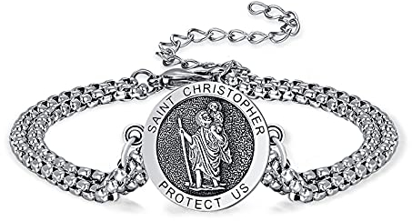 KINGWHYTE St Christopher Armband 925 Sterling Silber verstellbares Medaillenarmband Religiöser Schutz Schmuck Geburtstagsgeschenke für Männer Frauen mit Geschenkbox