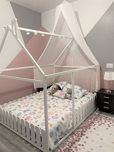 Kinderbett aus Holz - Montessori-Bett mit entnehmbarem Bettgitter/Rausfallschutz, Lattenrost - Handgemacht, nordeuropäische Qualität - Verschiedene Größen, wahlweise lackiert (140 x 200 cm, Weiß)