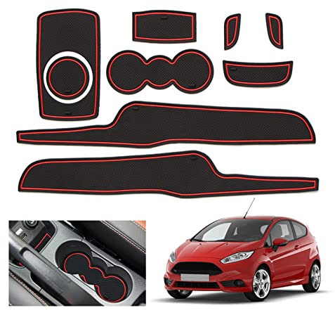 GAFAT F0rd Fiesta ST MK7 2008-2014 Antirutschmatten, Gummimatten für Mittelkonsole Getränkehalter, Aufbewahrungsbox Matten, Türnaht Matten [Nicht für 2015+/ MK 8] (Rot)