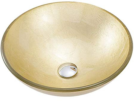 SXLSZ Aufsatzwaschbecken Goldenes Glaswaschbecken Bad Waschbecken Aufsatz, Modern Handwaschbecken G?ste Wc Top-Rundes ohne Wasserhahn