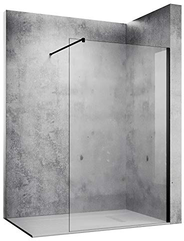 SONNI Mampara Ducha Negra Fija Antical 100x200cm Mamparas de Ducha Frontales de Vidrio Templado 10mm con Barra Estabilizadora y Perfil Negro