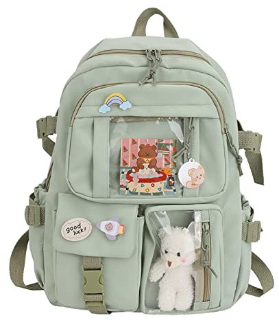 Rucksack mit -Nadel und Zubehör – große Kapazität – süßes Bären-Zubehör – ästhetischer Rucksack für die Schule – japanische Schultasche für Teenager – 40 x 30 x 11 cm