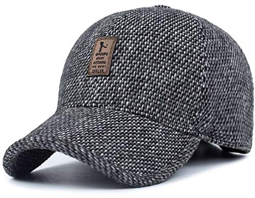 LAIFEKE Winter Warme Wolle Tweed Schirmmütze Baseballmütze Herrenmütze Mit Faltbaren Ohrenklappen (Grau)
