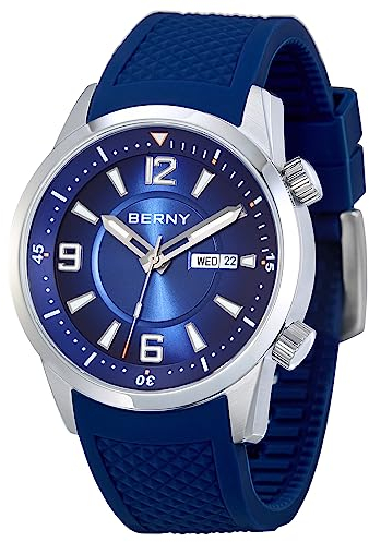 BERNY Taucheruhr für Männer Automatische mechanische Armbanduhr mit Schraubkrone 20ATM wasserdichte HV600 Härte Saphirglas Silikon Band Super leuchtende Herrenuhren Blau