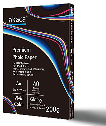 akaca Fotopapier Glänzend A4 (210 x 297 mm), 40 Blatt, 200 g/m², Premium Glossy Photo Paper, Photopapier für alle Tintenstrahldrucker