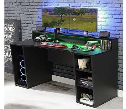 Flair Power X Gaming Desk With Colour Changing LED Lights - Black