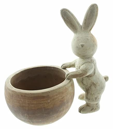 Dekoleidenschaft Pflanztopf Hase aus Terracotta, 2teilig, Pflanzschale mit Hasenfigur, Osterdekoration, Blumentopf mit dezentem Used-Look, Pflanzgefäß mit integriertem Wasserablauf