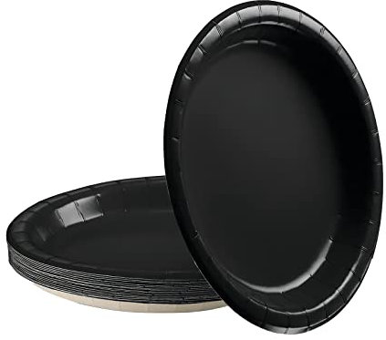 POPOYU 16Pcs Black Party Paper Plates 7 inch,Black Party Tableware Decor Black·Paper Plate BlackPlates for Kids Halloween Birthday Wedding Retirement PartySupplies Table Decorations