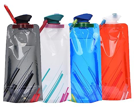 Chenivesss Faltbare Trinkflasche, 700 ML Wiederverwendbare Faltbare Wasserflaschen, Flexible Zusammenklappbare Trinkbeutel, Trinkflaschen Faltbar für Wandern,Reisen, Abenteuer(4 Stück)