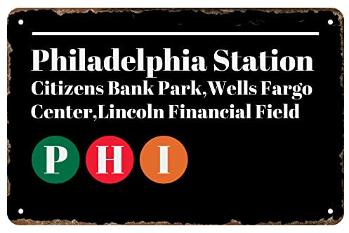 Philadelphia Pro Sports Venue U-Bahn-Schild, Leinwanddruck, Retro-Dekor, Metallschild, Metallschild, Vintage-Stil, 20,3 x 30,5 cm